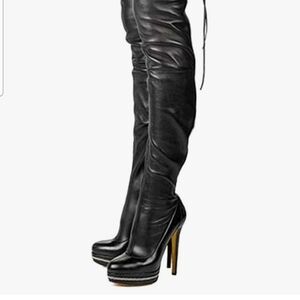 Black Leather Over-the-Knee Boots